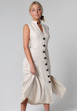 8306 Linen Dress for Women - White ...